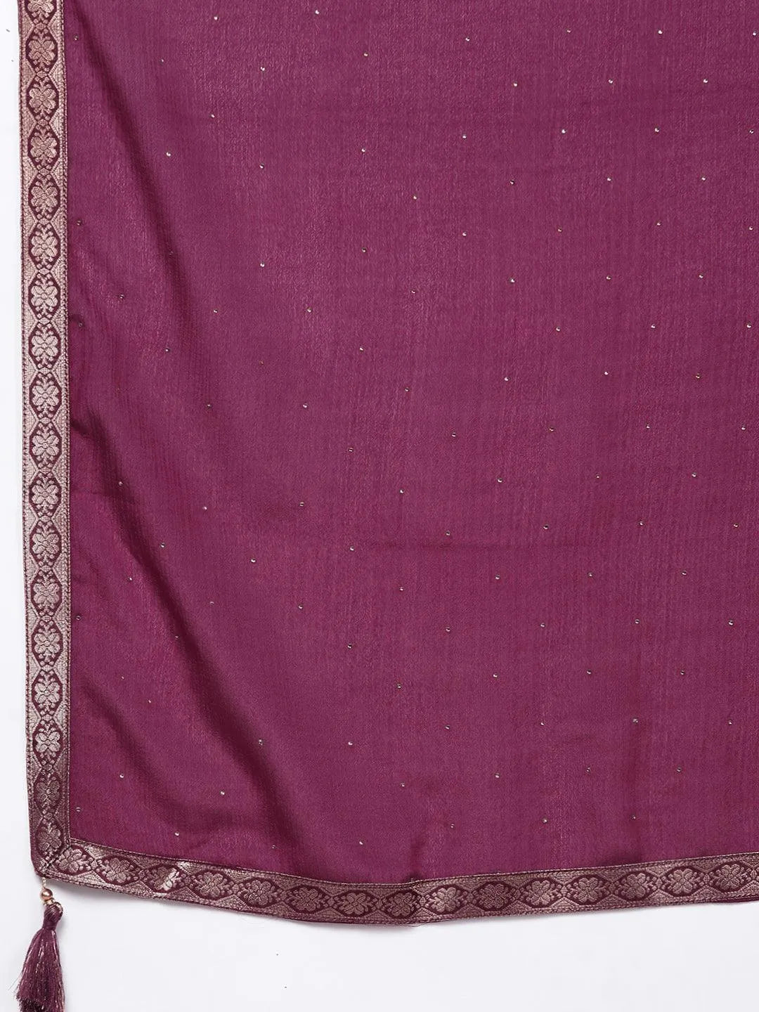 Wine Woven Design Silk Blend Straight Kurta With Trousers & Dupatta - Libas