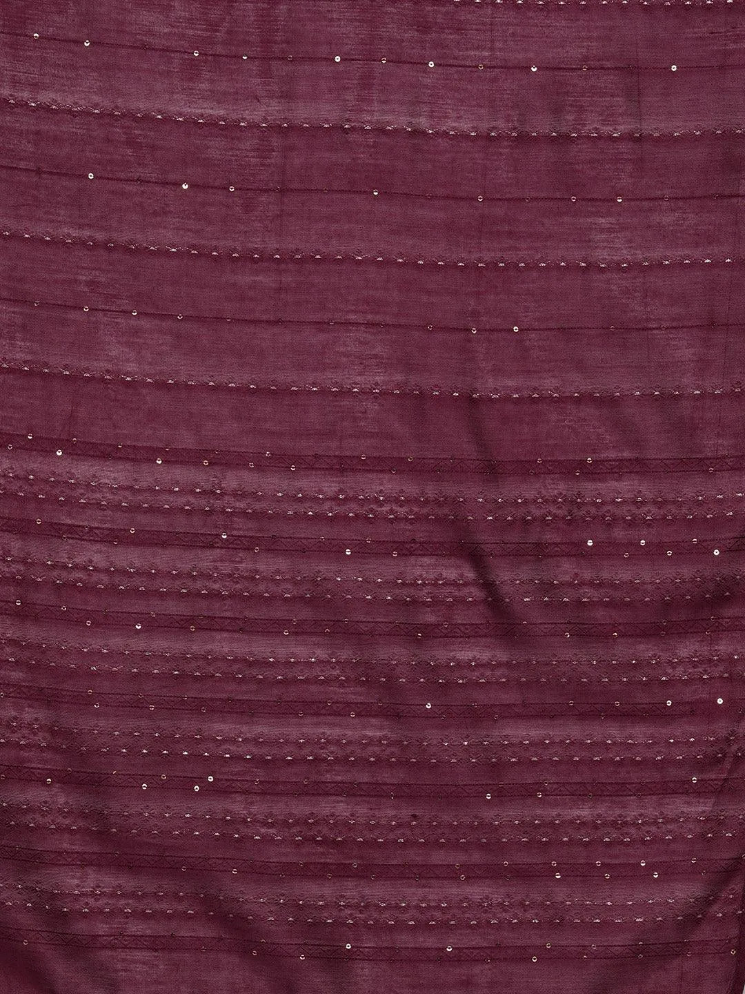 Wine Yoke Design Silk Blend Straight Kurta With Trousers & Dupatta - Libas 