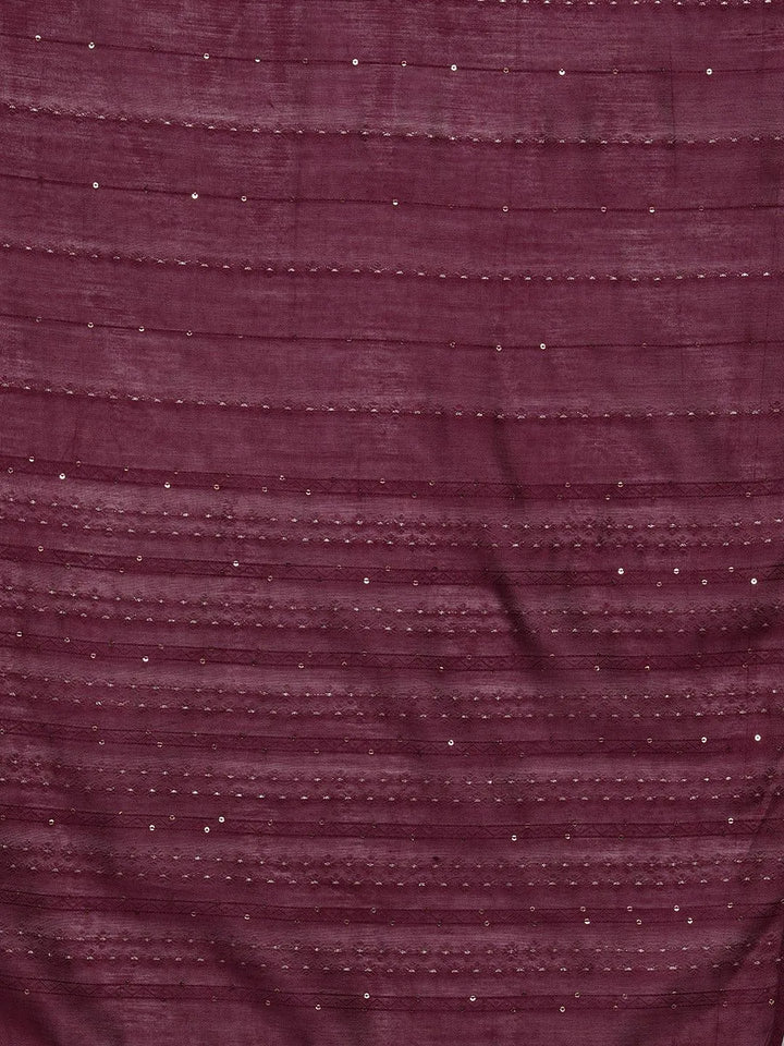 Wine Yoke Design Silk Blend Straight Kurta With Trousers & Dupatta - Libas