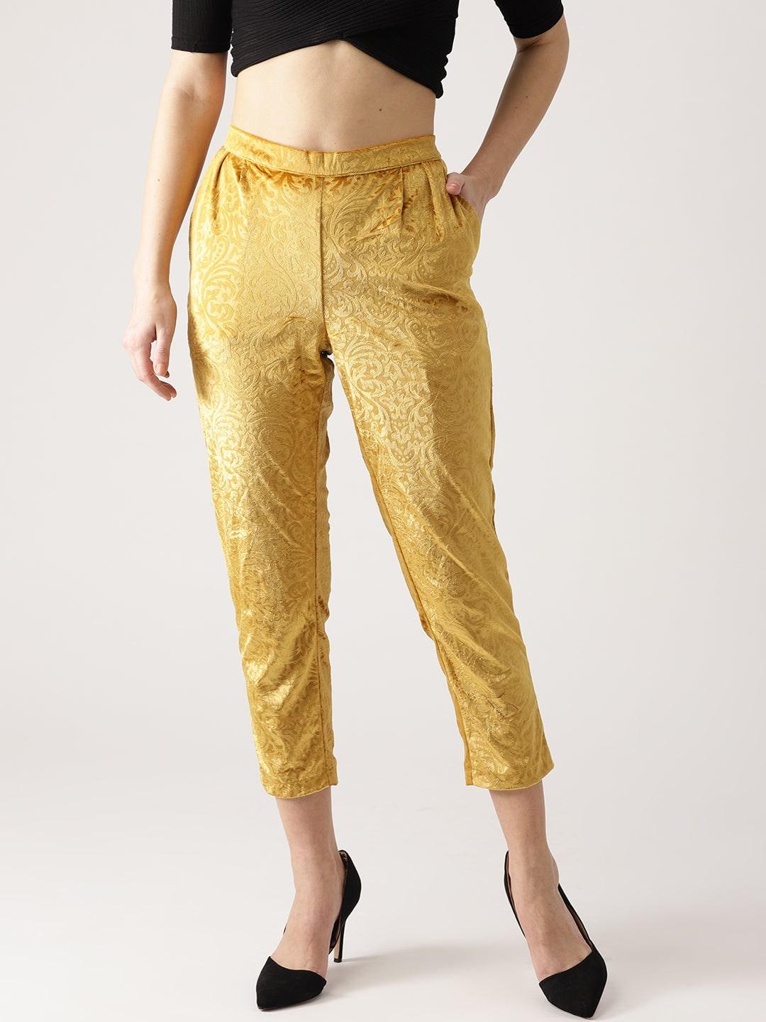 Yellow Abstract Polyester Trousers