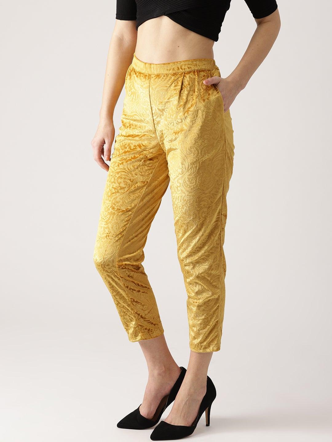 Yellow Abstract Polyester Trousers