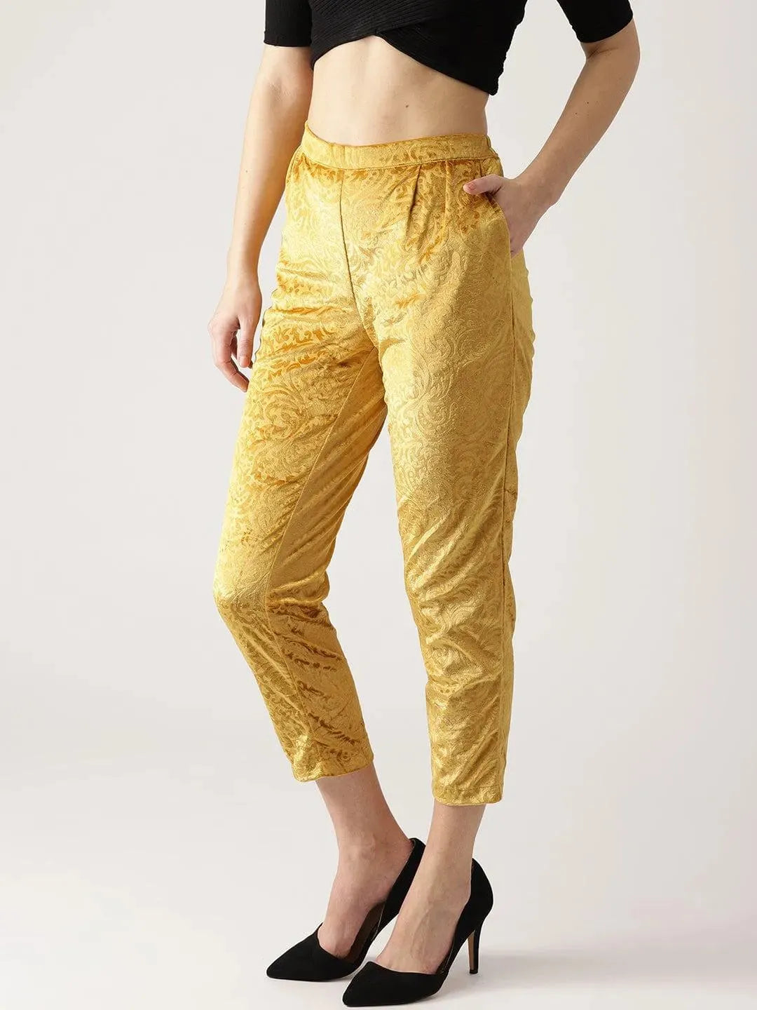 Yellow Abstract Polyester Trousers - Libas