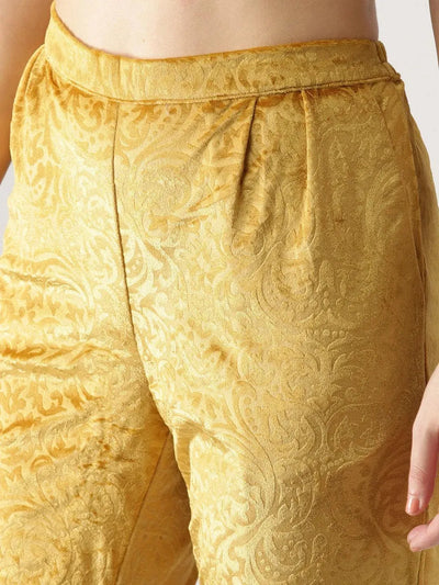 Yellow Abstract Polyester Trousers - Libas