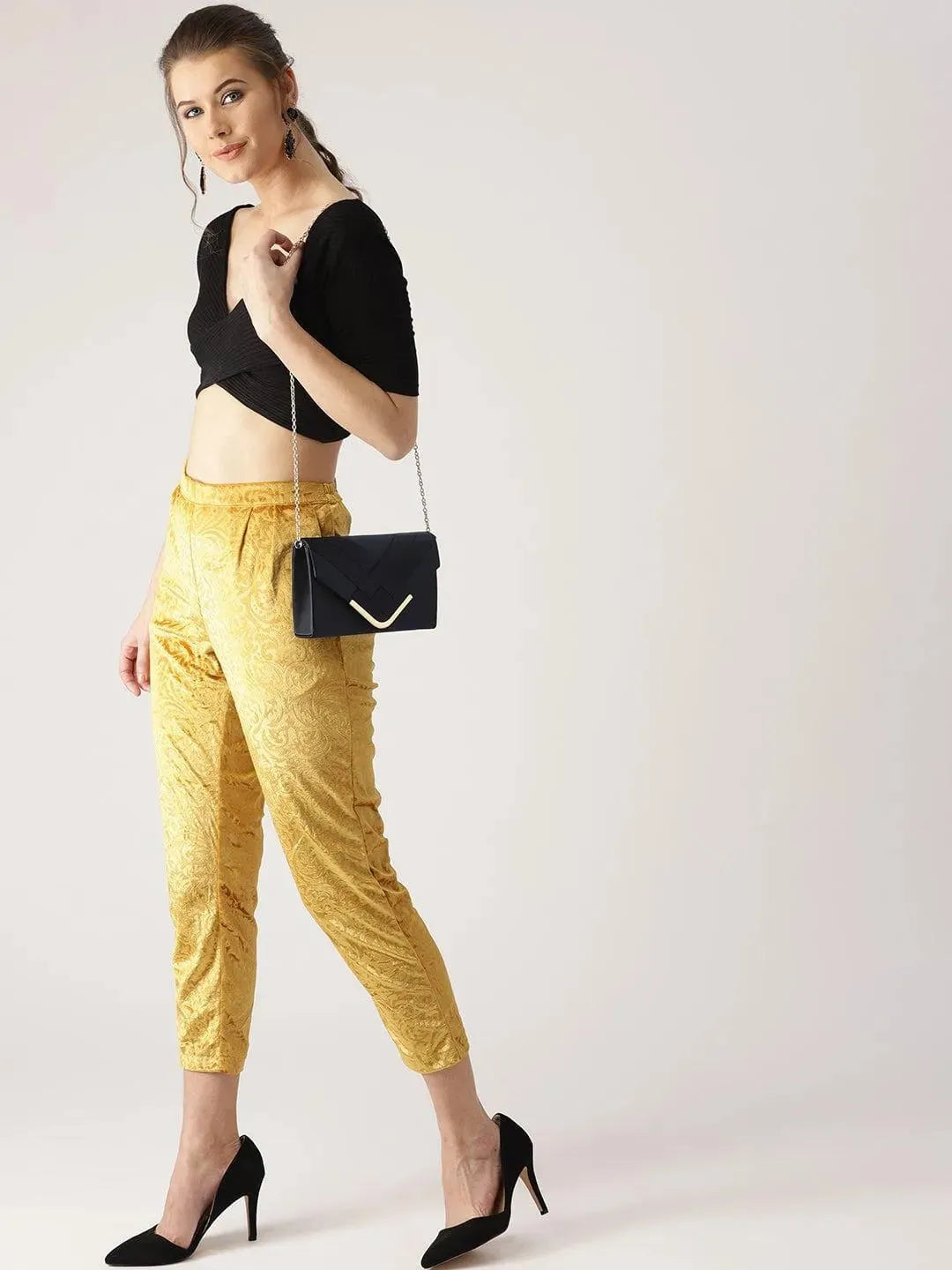 Yellow Abstract Polyester Trousers - Libas