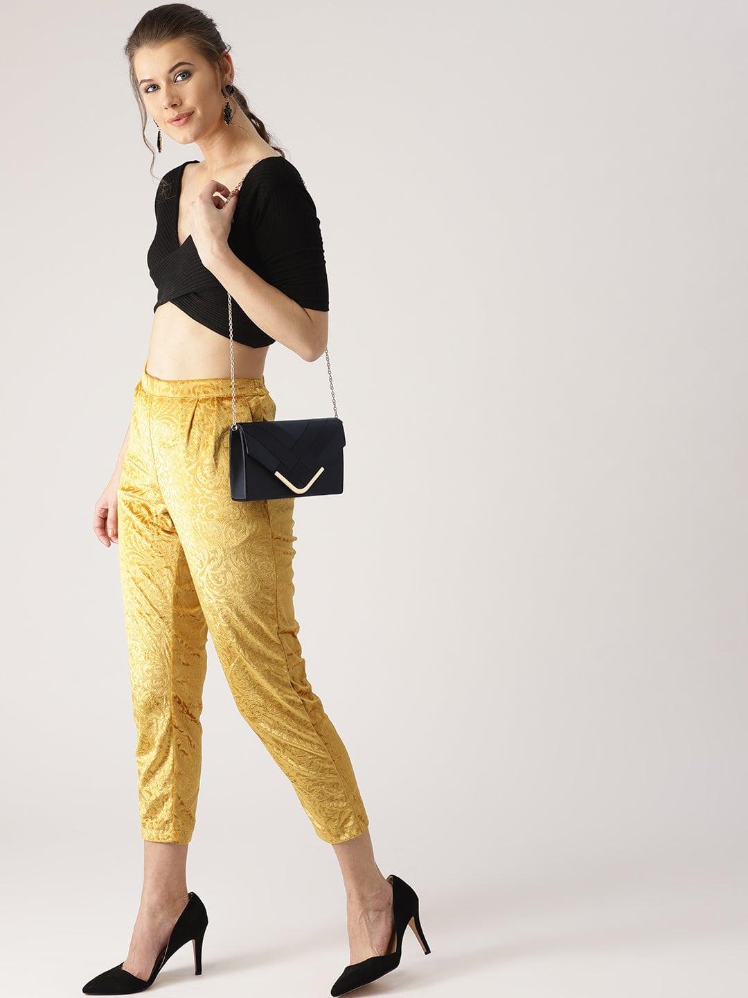 Yellow Abstract Polyester Trousers - Libas