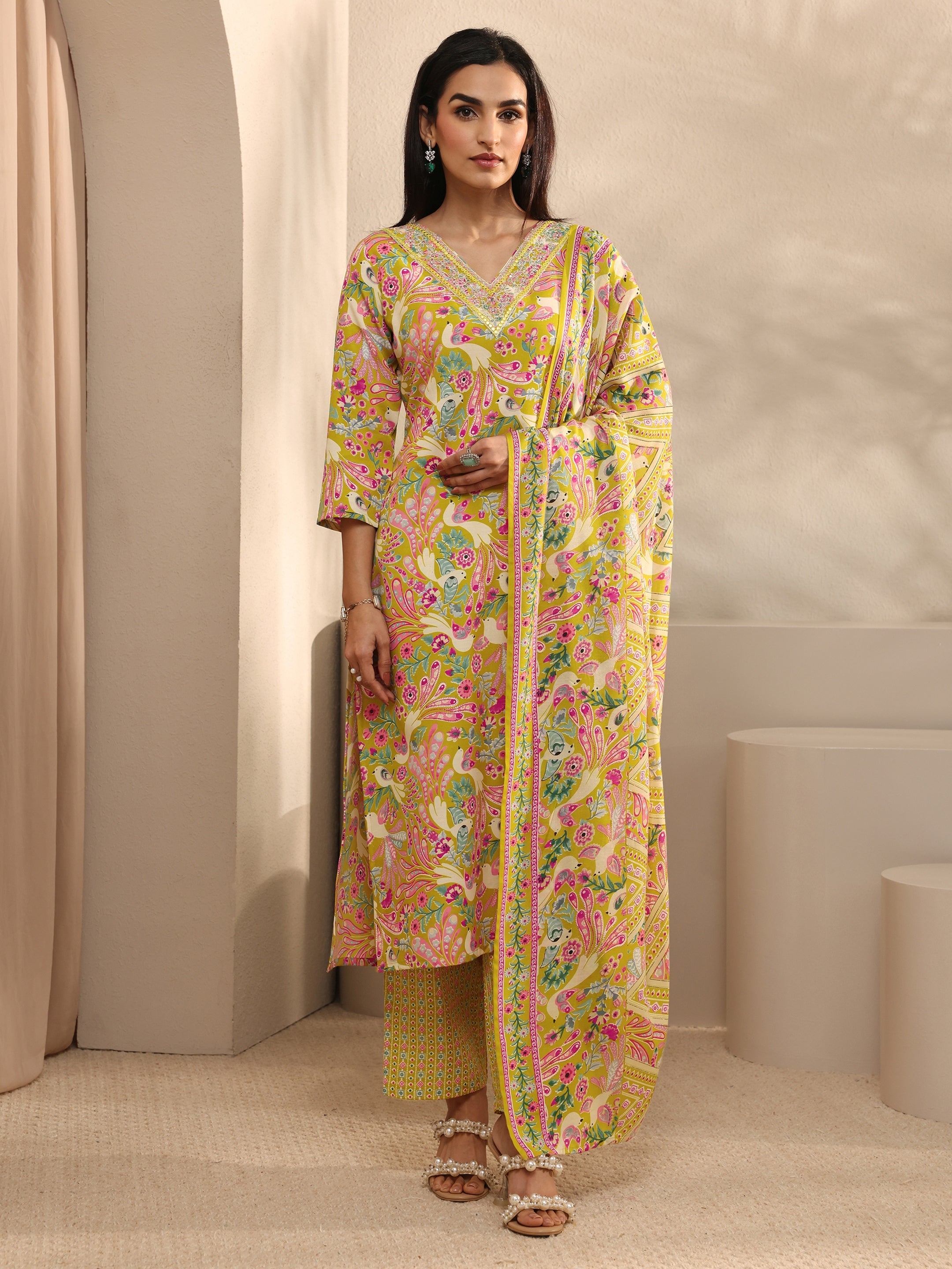 libas Yellow Abstract Printed Cotton Straight Suit Set With Dupatta-picture-37