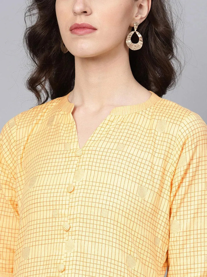 Yellow Checkered Cotton Kurta Set - Libas