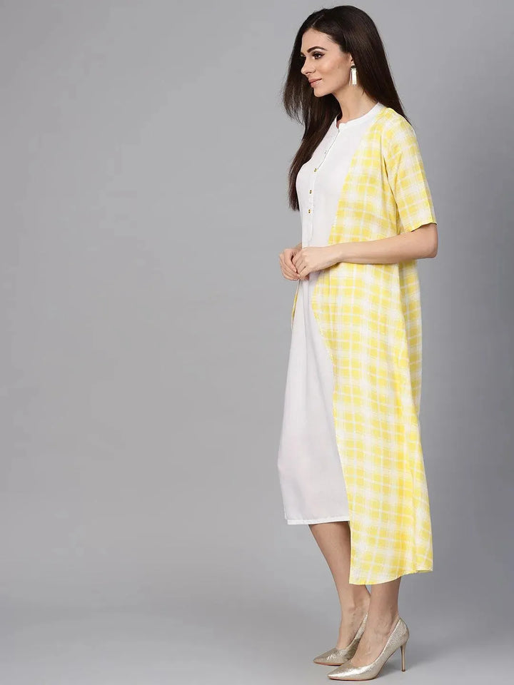 Yellow Checkered Rayon Dress With Jacket - Libas