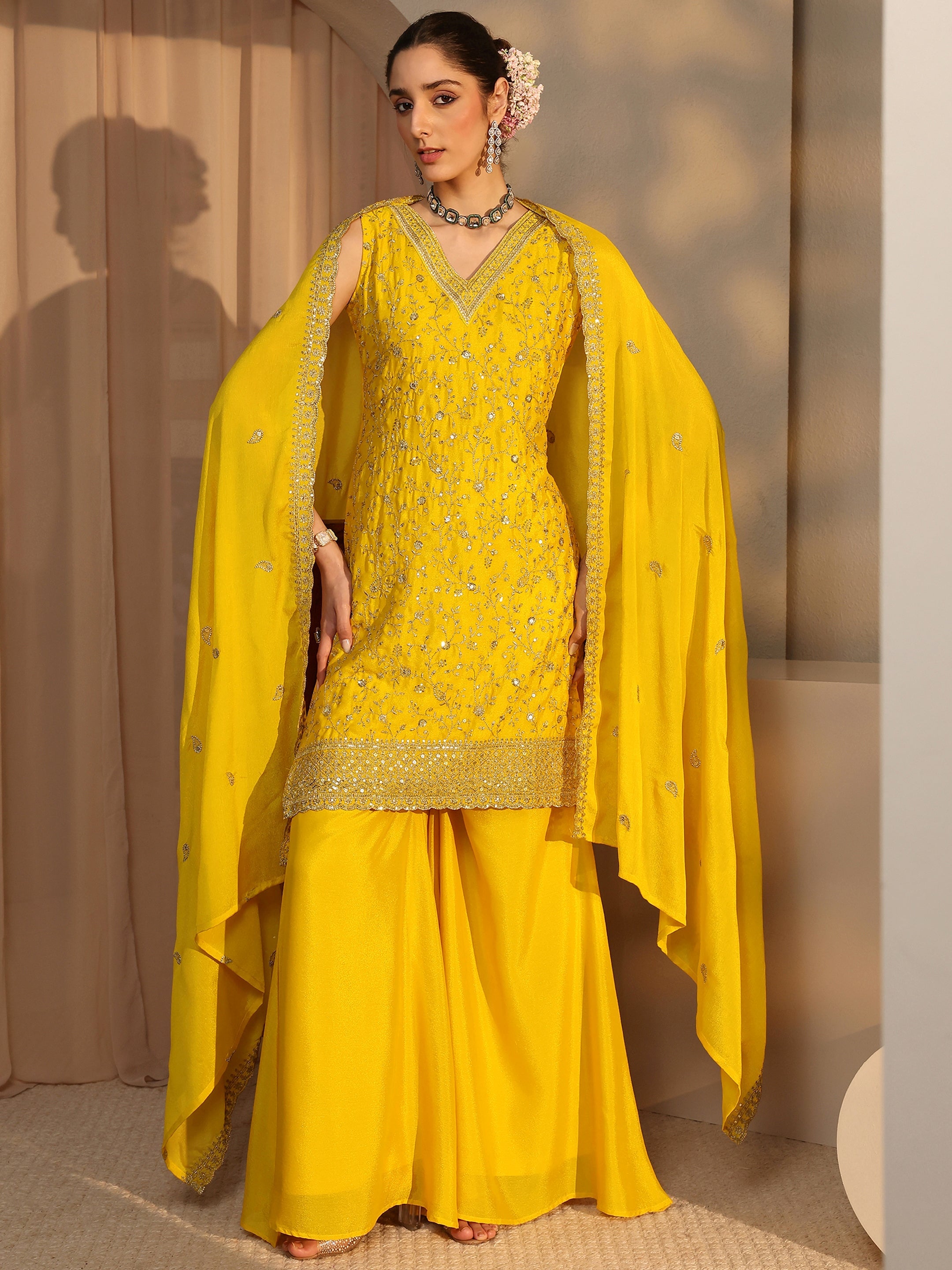 libas Yellow Embellished Chinon Palazzo Suit Set With Dupatta-picture-26