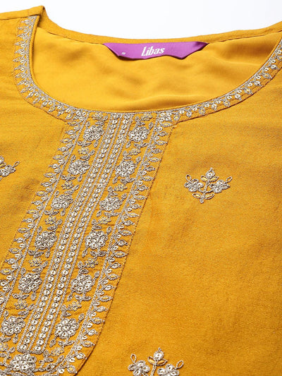 Yellow Embellished Silk Kurta - Libas