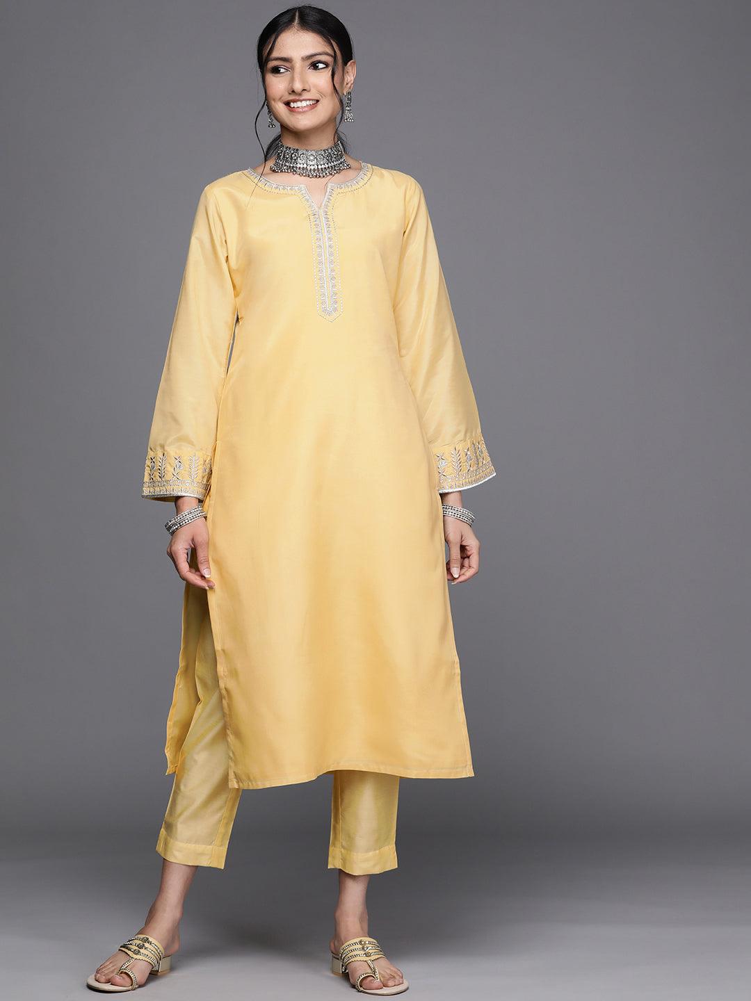 Yellow Embroidered Chanderi Silk Kurta - Libas