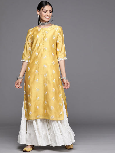 Yellow Embroidered Chanderi Silk Kurta - Libas