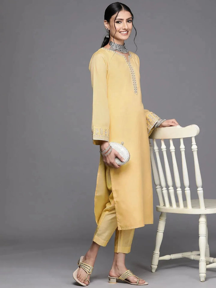 Yellow Embroidered Chanderi Silk Kurta - Libas