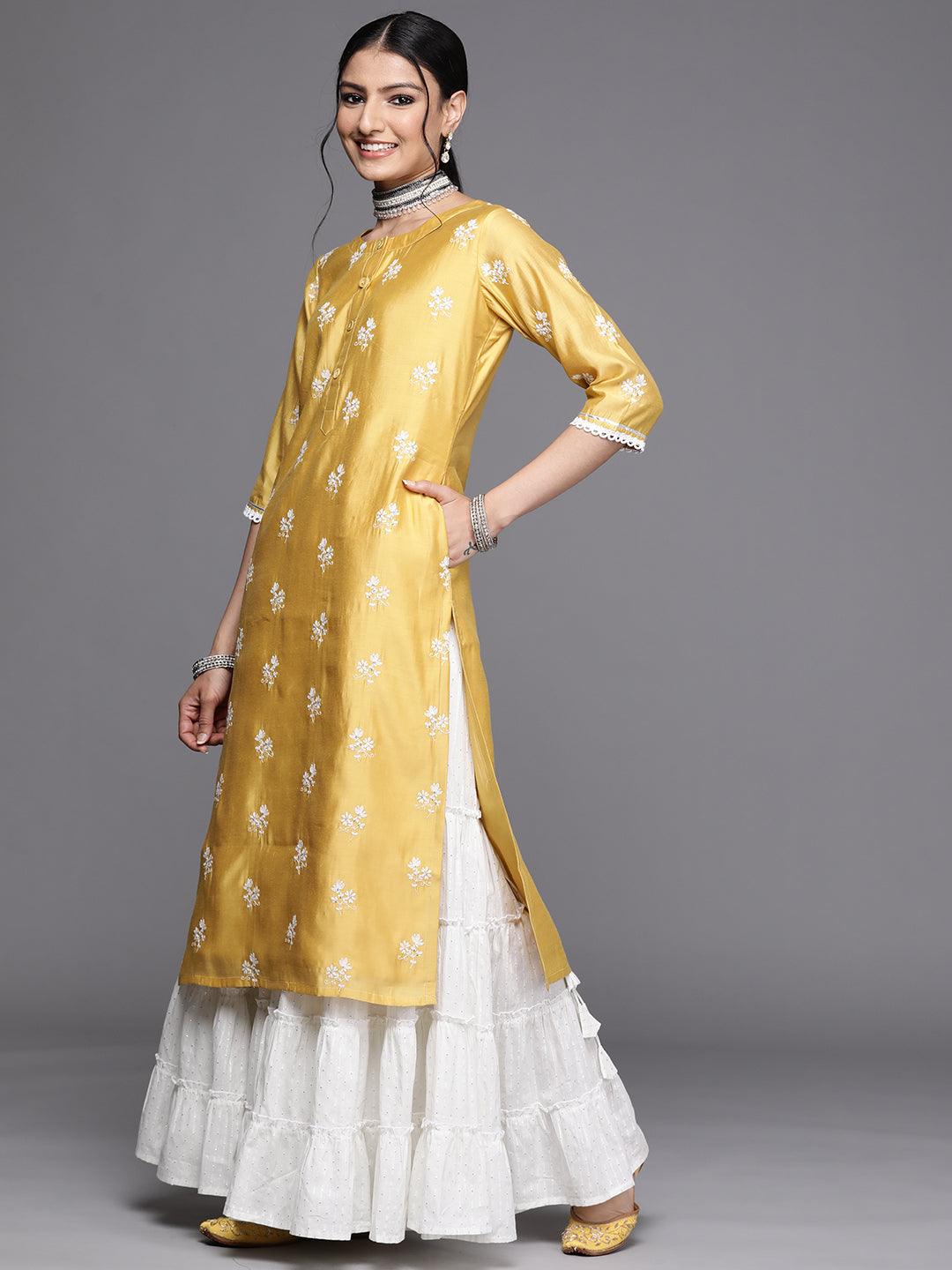 Yellow Embroidered Chanderi Silk Kurta