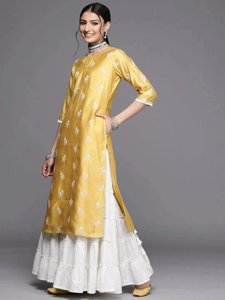 Yellow Embroidered Chanderi Silk Kurta - Libas