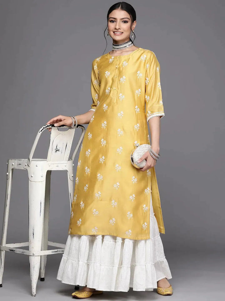 Yellow Embroidered Chanderi Silk Kurta - Libas