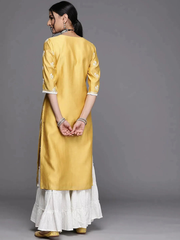 Yellow Embroidered Chanderi Silk Kurta - Libas