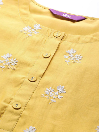 Yellow Embroidered Chanderi Silk Kurta - Libas