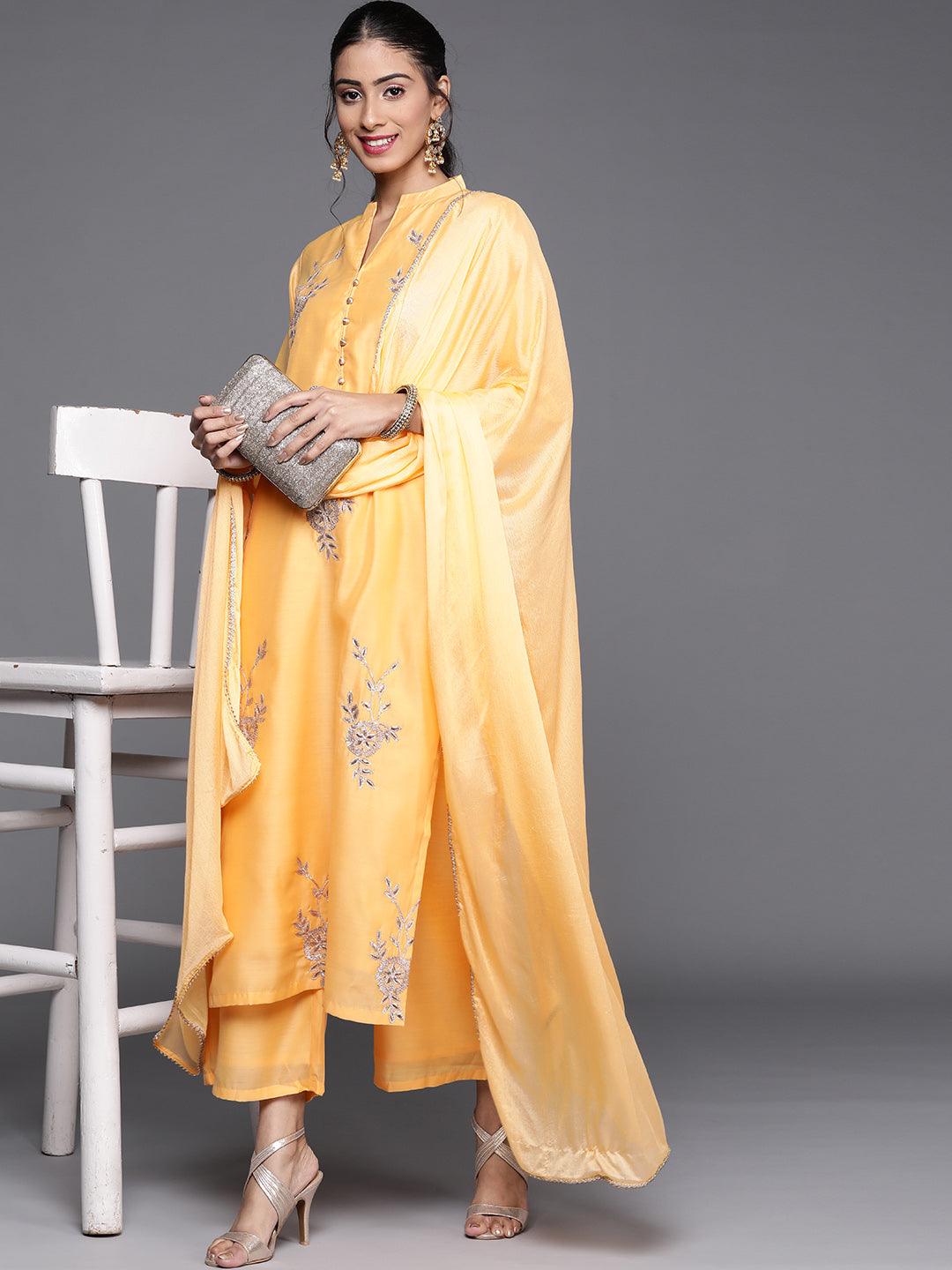 Yellow Embroidered Chanderi Silk Suit Set - Libas