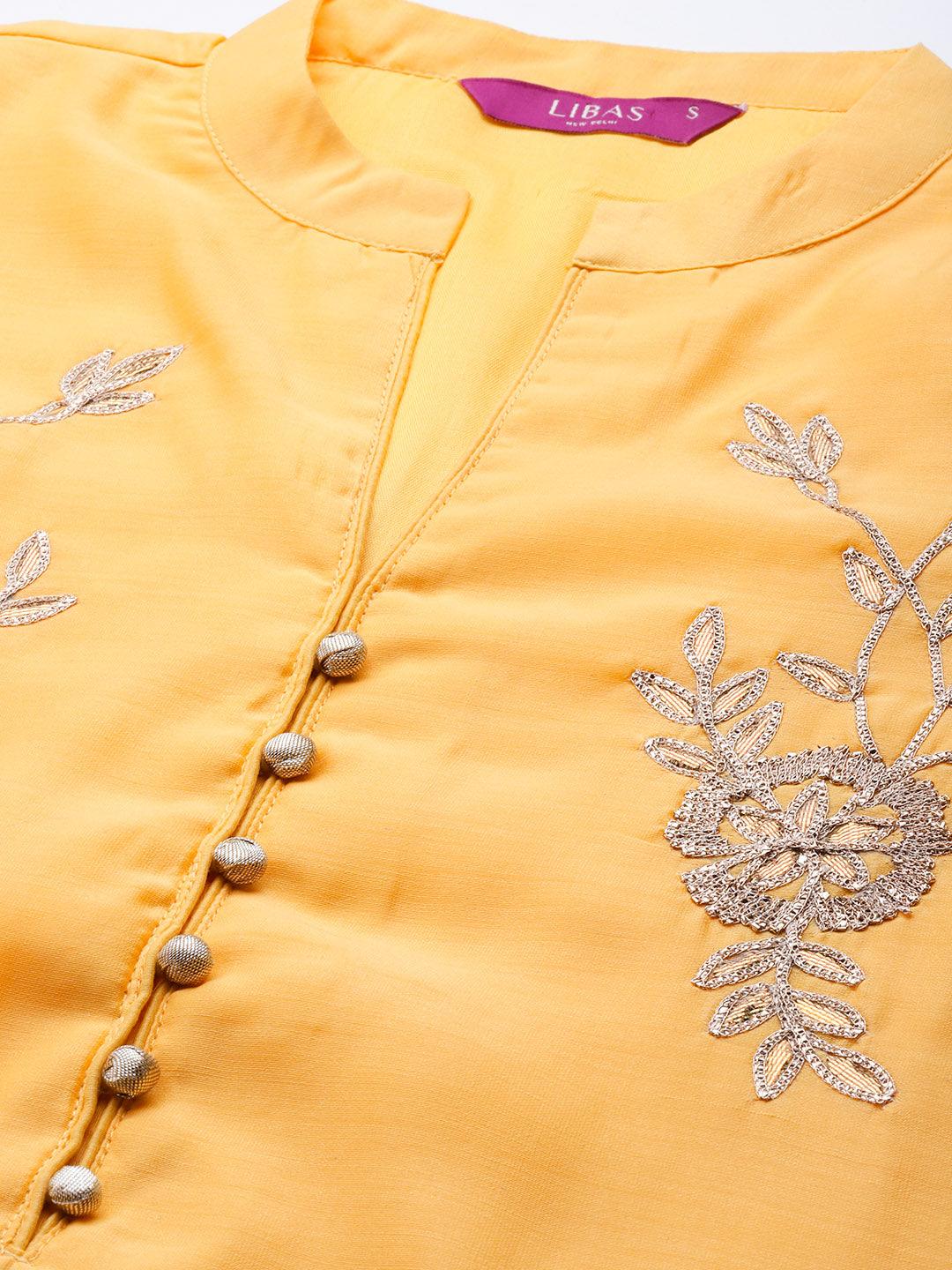 Yellow Embroidered Chanderi Silk Suit Set - Libas