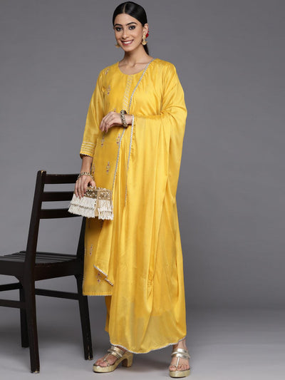 Yellow Embroidered Chanderi Silk Straight Suit Set - Libas