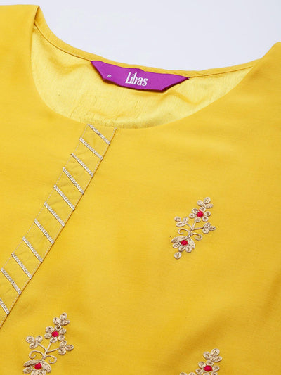 Yellow Embroidered Chanderi Silk Straight Suit Set - Libas