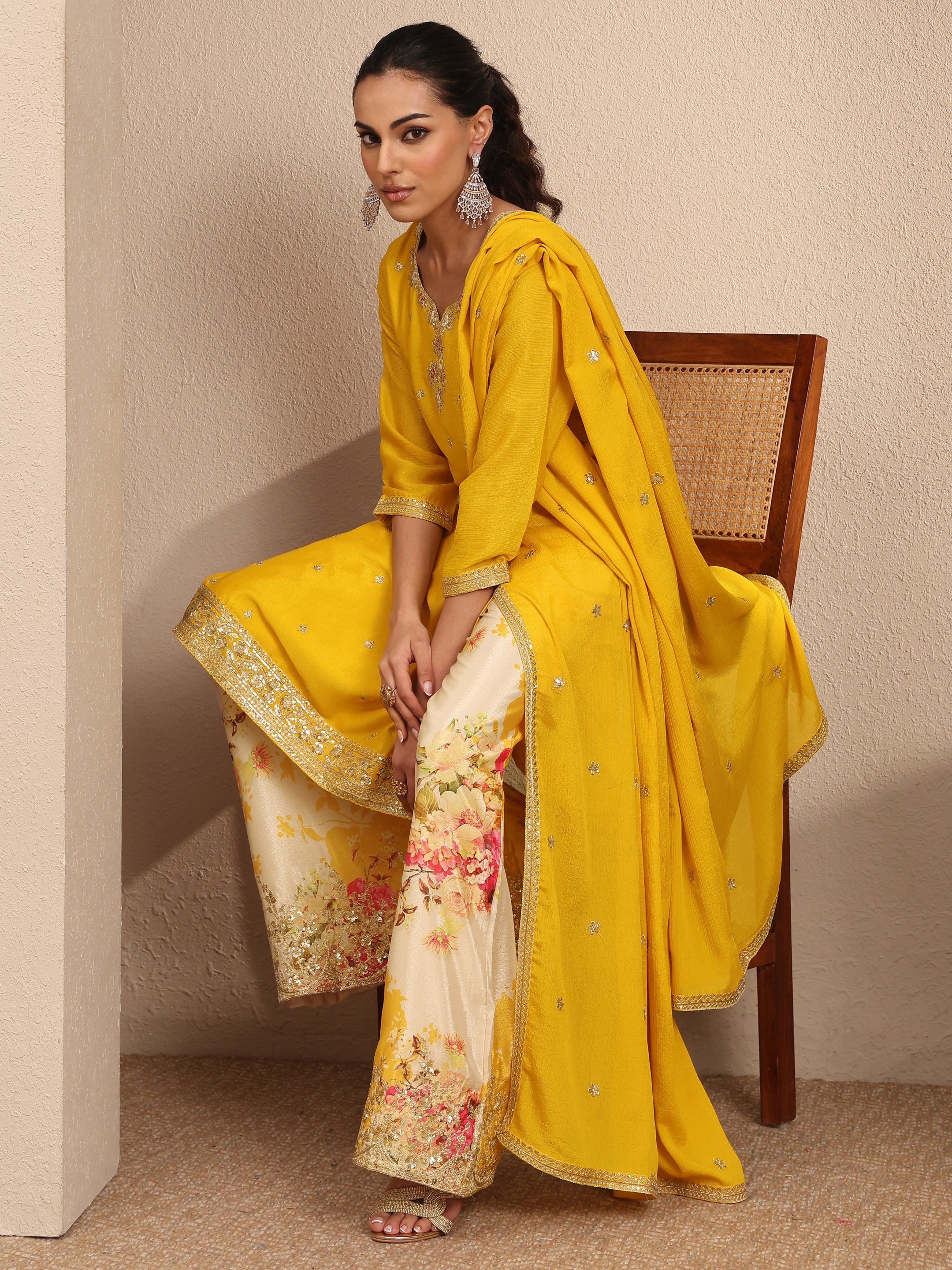 libas Yellow Embroidered Chinon Straight Suit Set With Dupatta-picture-65