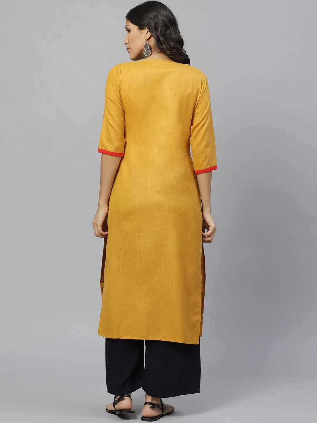 

Buy Yellow Embroidered Straight Kurta Online | Libas