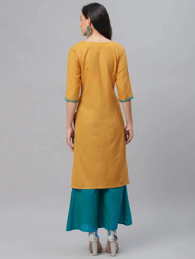 Yellow Embroidered Cotton Kurta - Libas