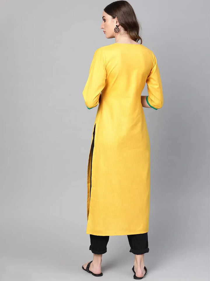 Yellow Embroidered Cotton Kurta - Libas