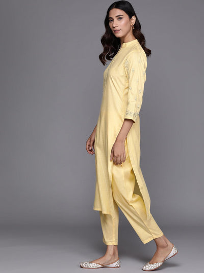 Yellow Embroidered Pure Cotton Suit Set - Libas