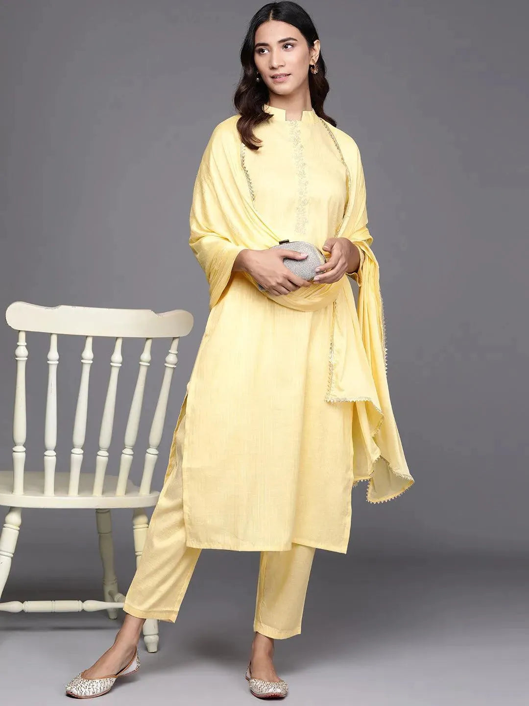 Yellow Embroidered Pure Cotton Suit Set - Libas 