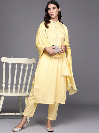 Yellow Embroidered Pure Cotton Suit Set - Libas