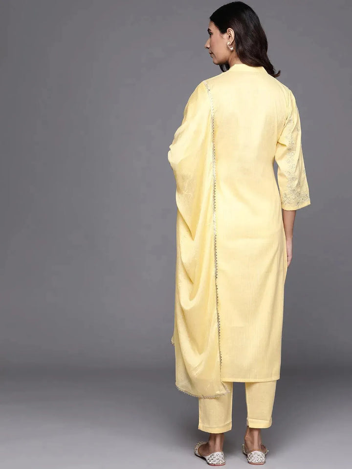 Yellow Embroidered Pure Cotton Suit Set - Libas