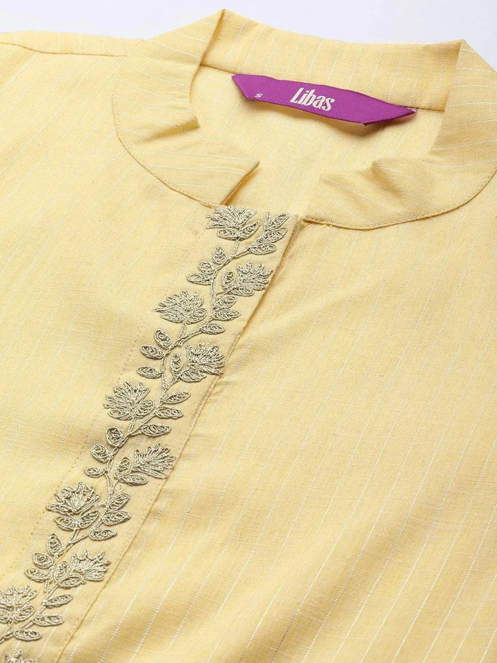 Yellow Embroidered Pure Cotton Suit Set - Libas