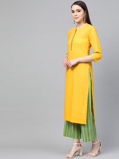 Yellow Embroidered Cotton Suit Set - Libas