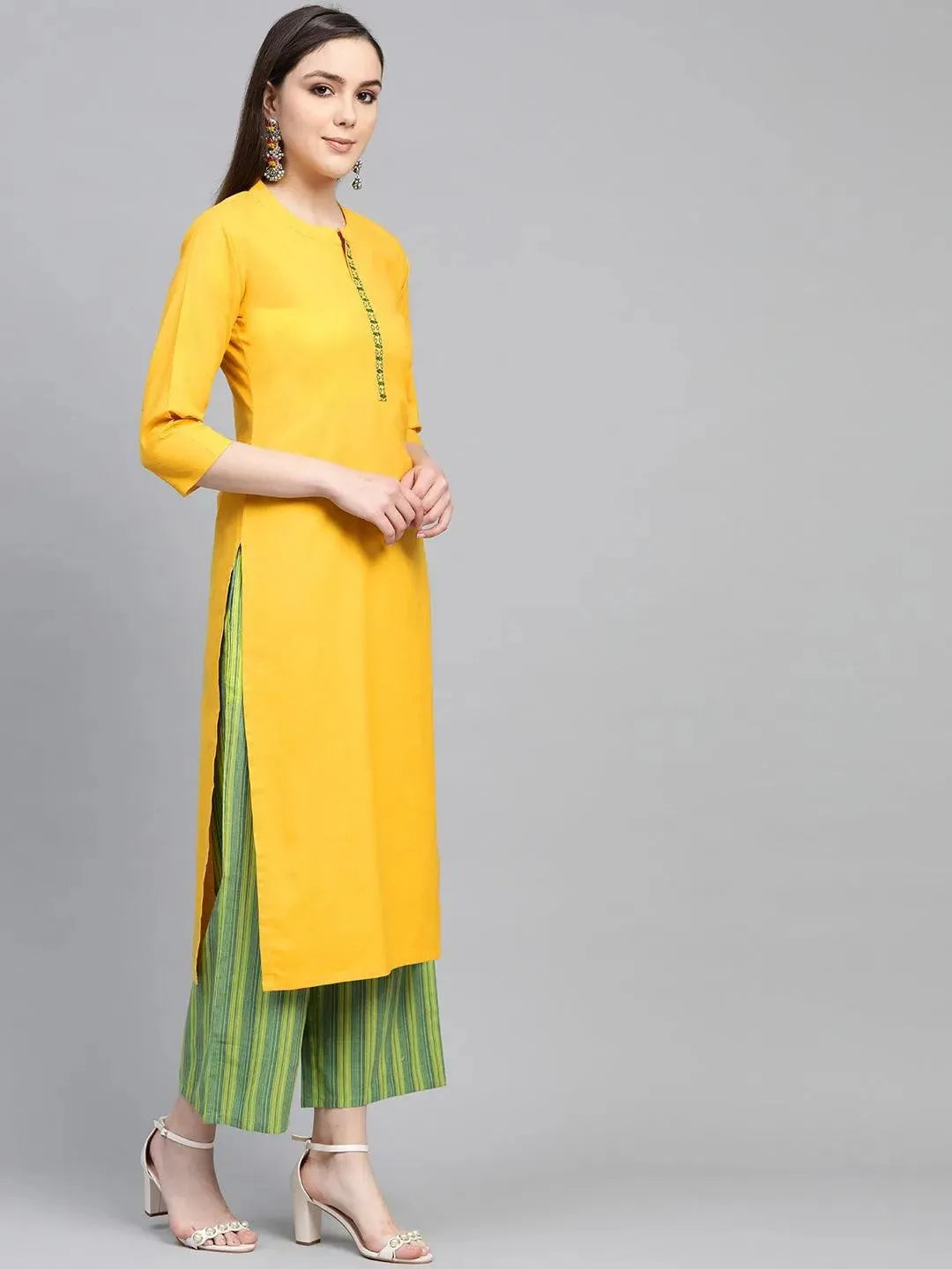 Yellow Embroidered Cotton Suit Set - Libas 