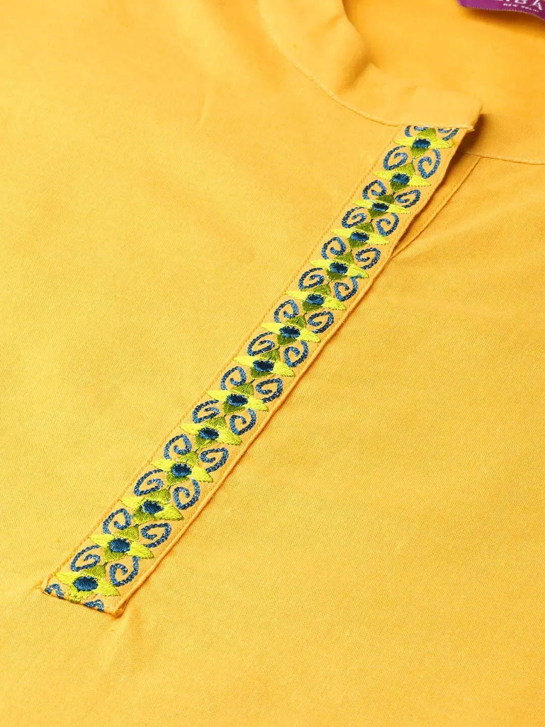 Yellow Embroidered Cotton Suit Set - Libas 