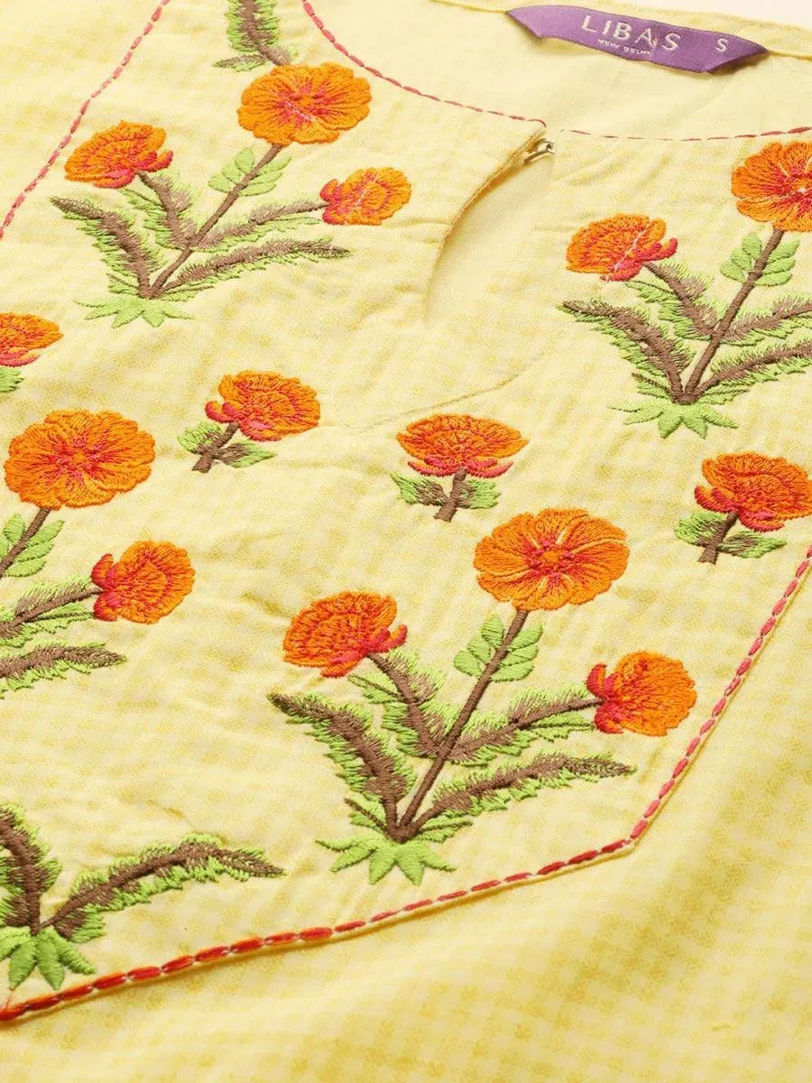 Yellow Embroidered Cotton Kurta Set - Libas 