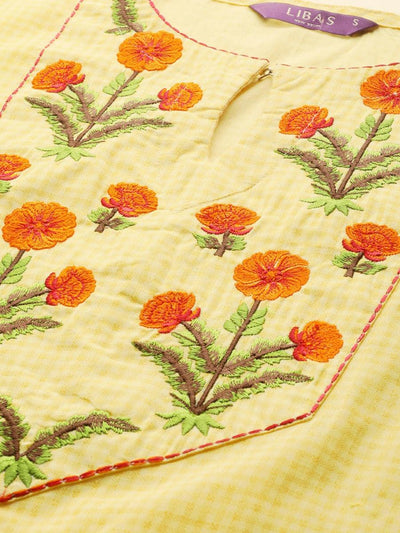 Yellow Embroidered Cotton Kurta Set - Libas