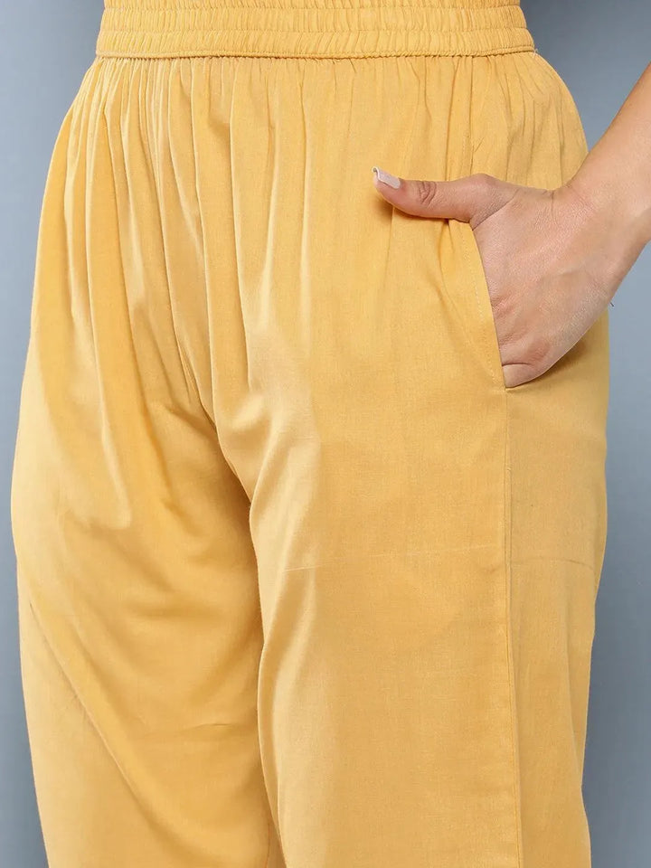 Yellow Embroidered Cotton Suit Set With Trousers - Libas