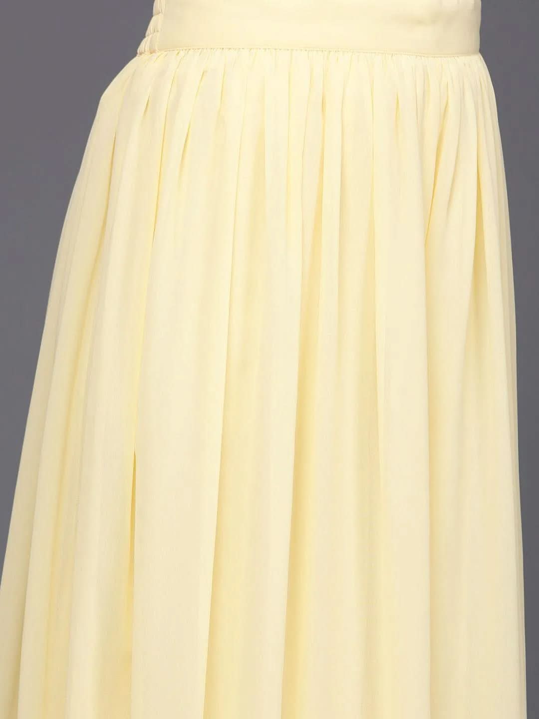 Yellow Embroidered Georgette A-Line Kurta With Palazzos & Dupatta - Libas 
