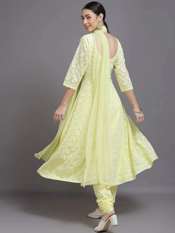 Yellow Embroidered Georgette Suit Set - Libas