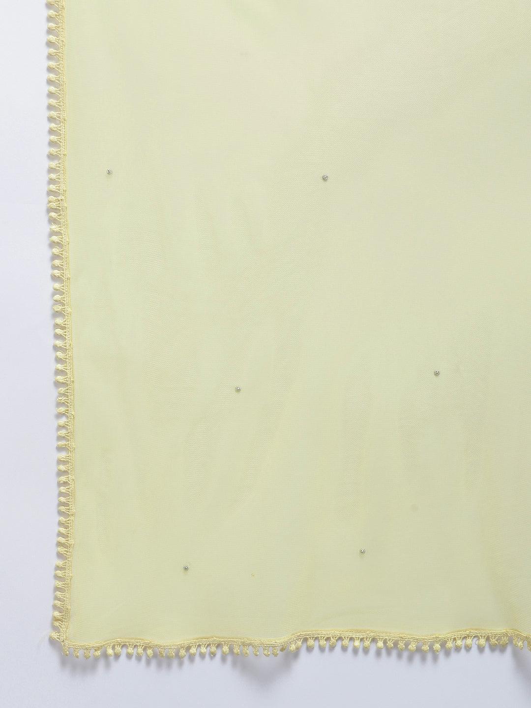 Yellow Embroidered Georgette Anarkali Kurta With Churidar & Dupatta
