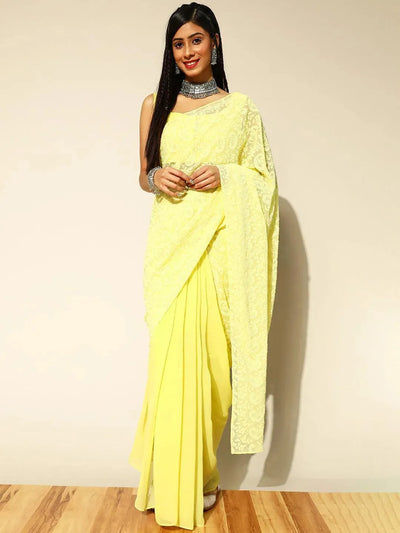 Yellow Embroidered Georgette Saree - Libas