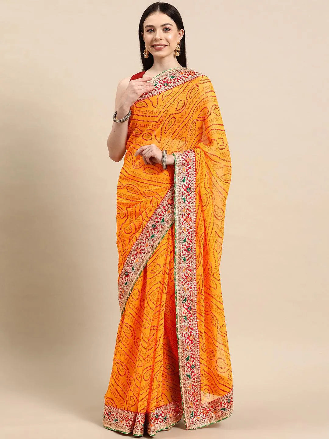 Yellow Embroidered Georgette Saree - Libas