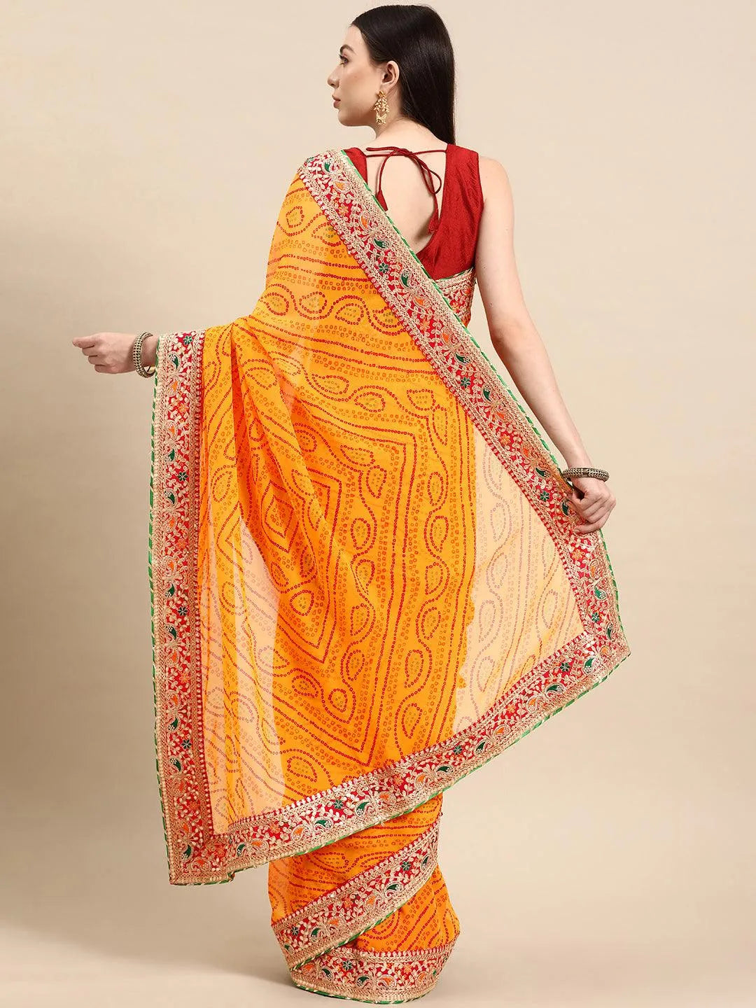 Yellow Embroidered Georgette Saree - Libas 