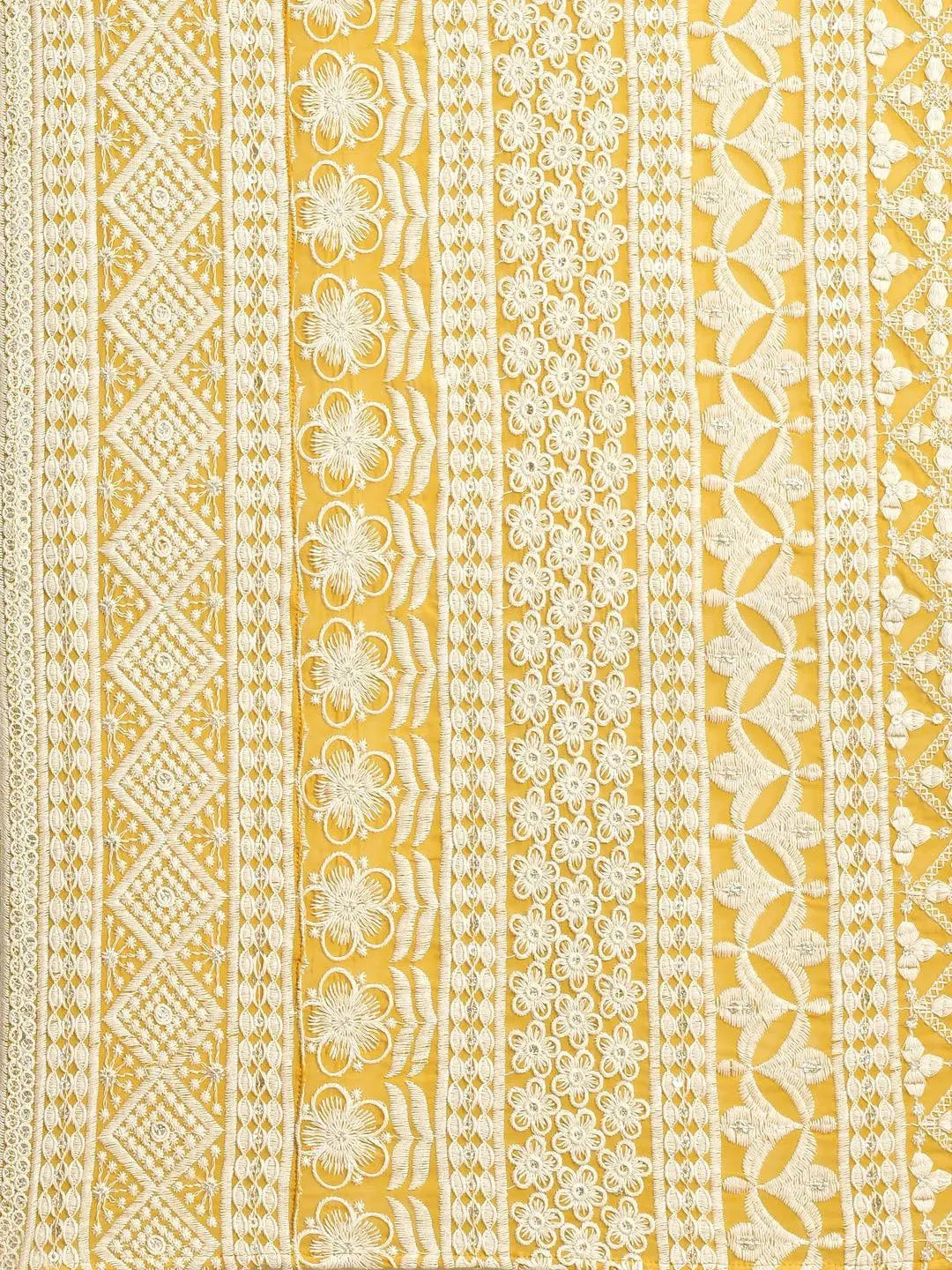 Yellow Embroidered Georgette Saree - Libas 