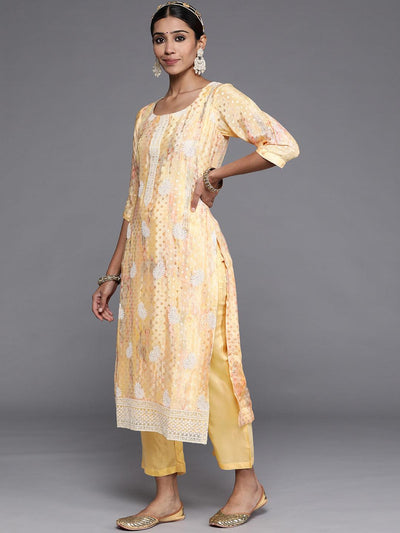 Yellow Embroidered Poly Georgette Straight Suit Set - Libas