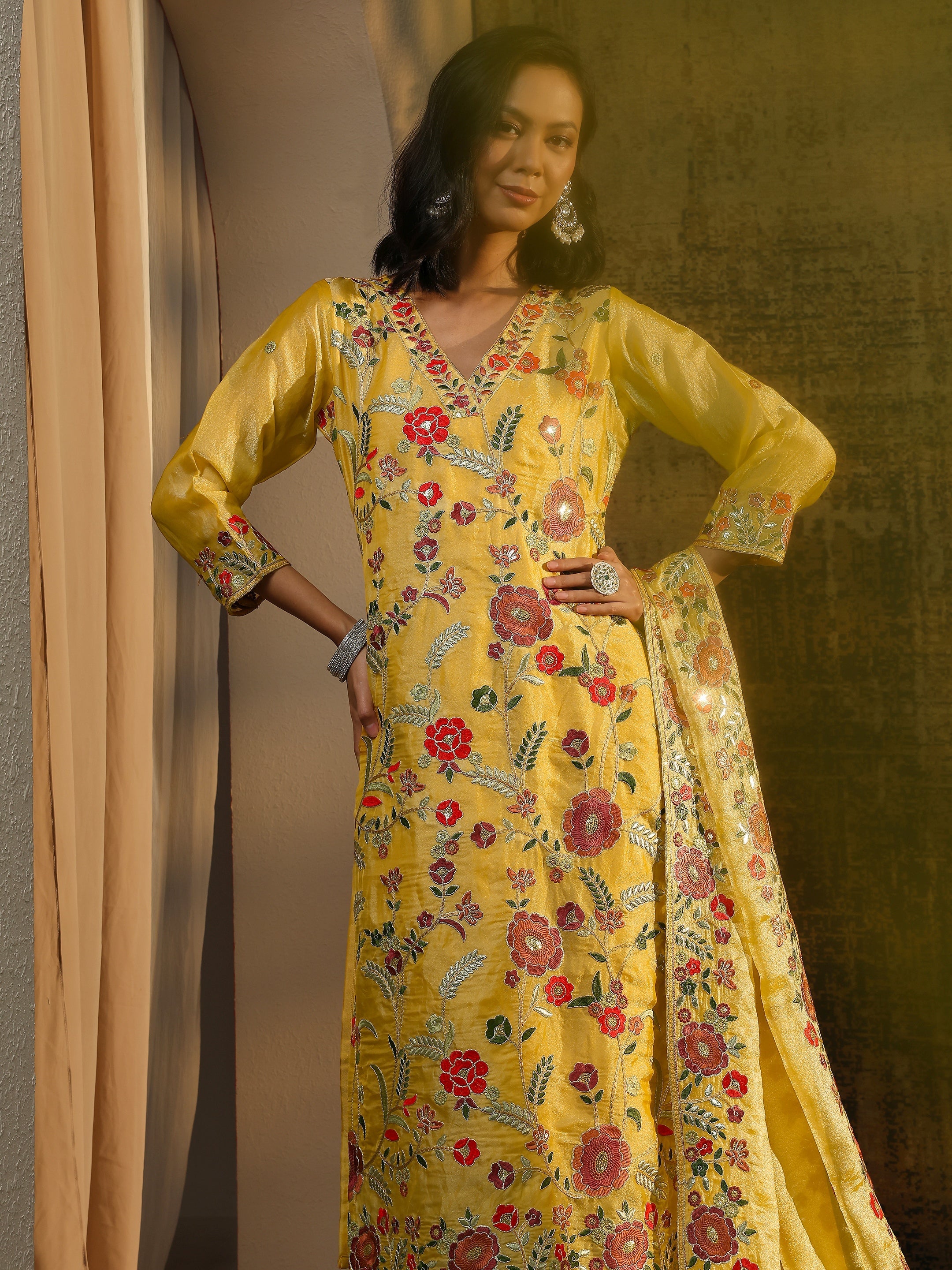 libas Yellow Embroidered Organza Straight Suit Set With Dupatta-picture-47